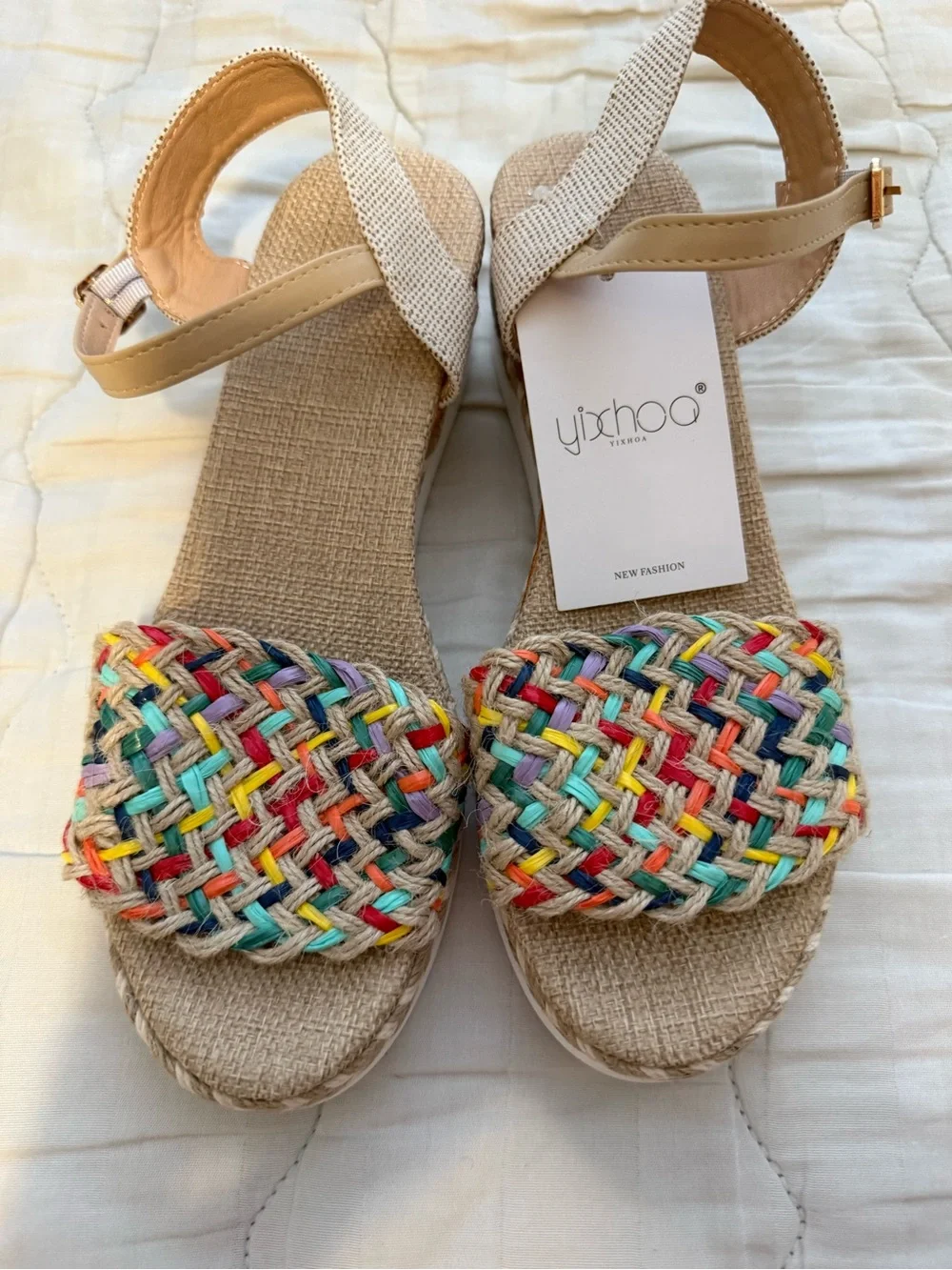 Yixhoo Multicolor Braided Platform Sandals for Women
